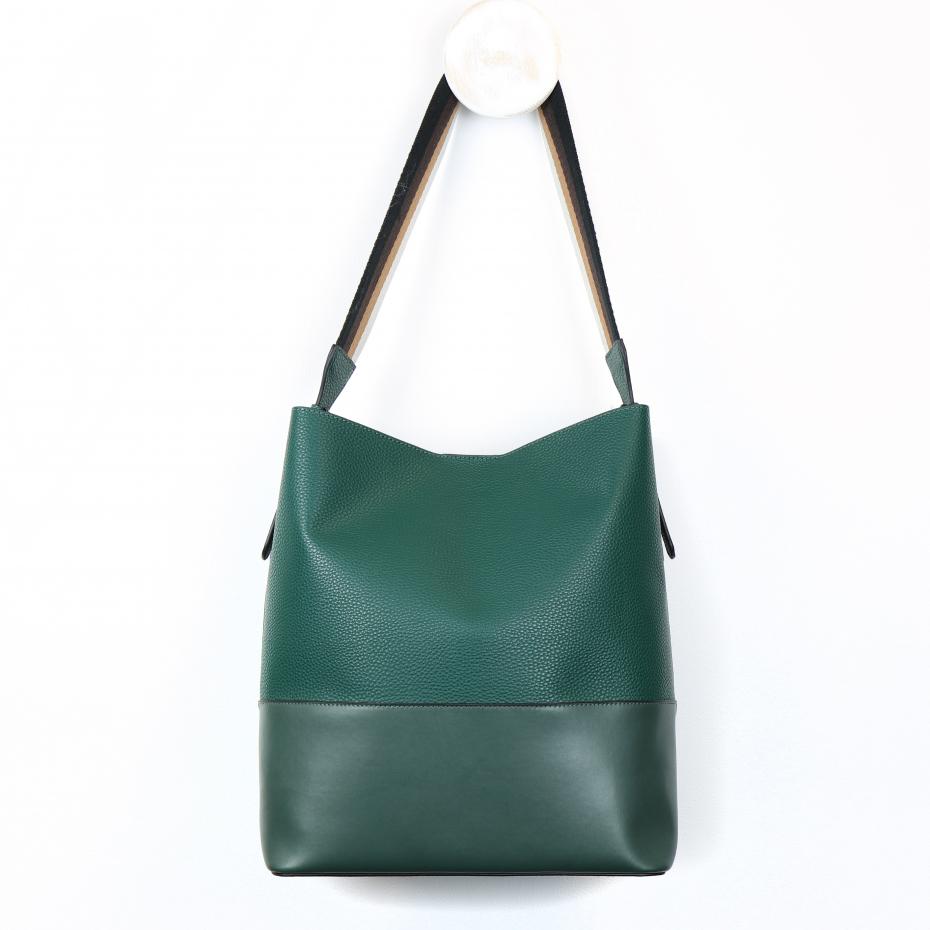 Racing Green Vegan leather tote bag with detachable and interchangeable striped strap